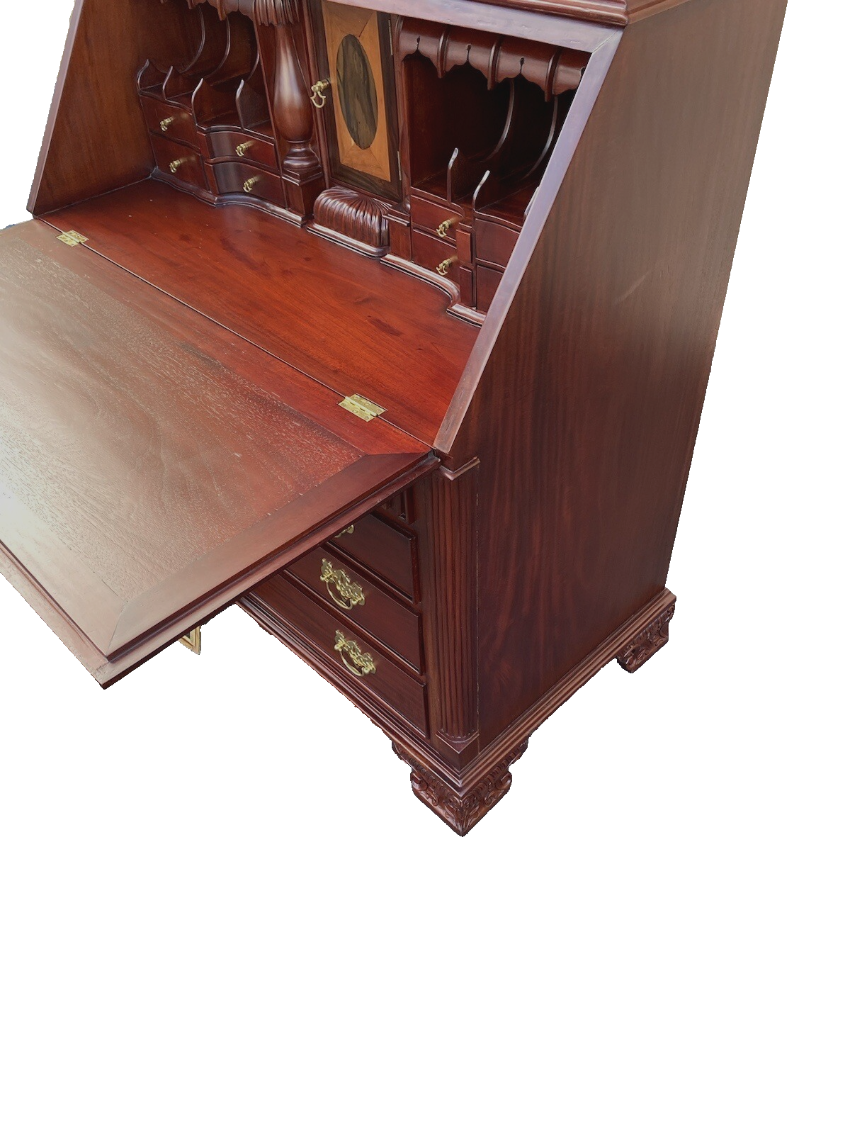 64897    Solid Mahogany 2 Piece Chippendale Secretary Desk w/ 2 Secret Drawers