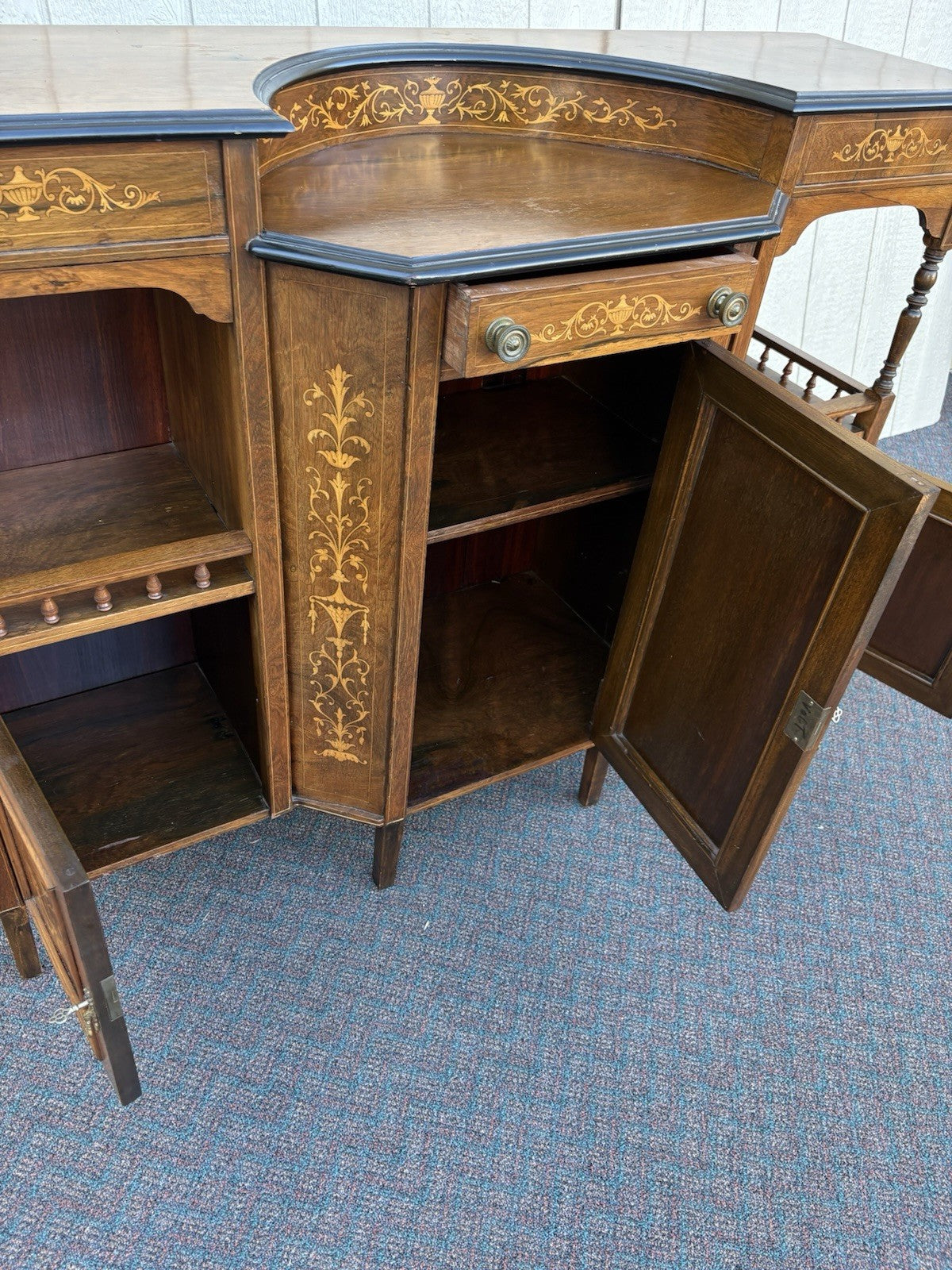 67017 Inlaid Victorian Buffet Sideboard Server Cabinet