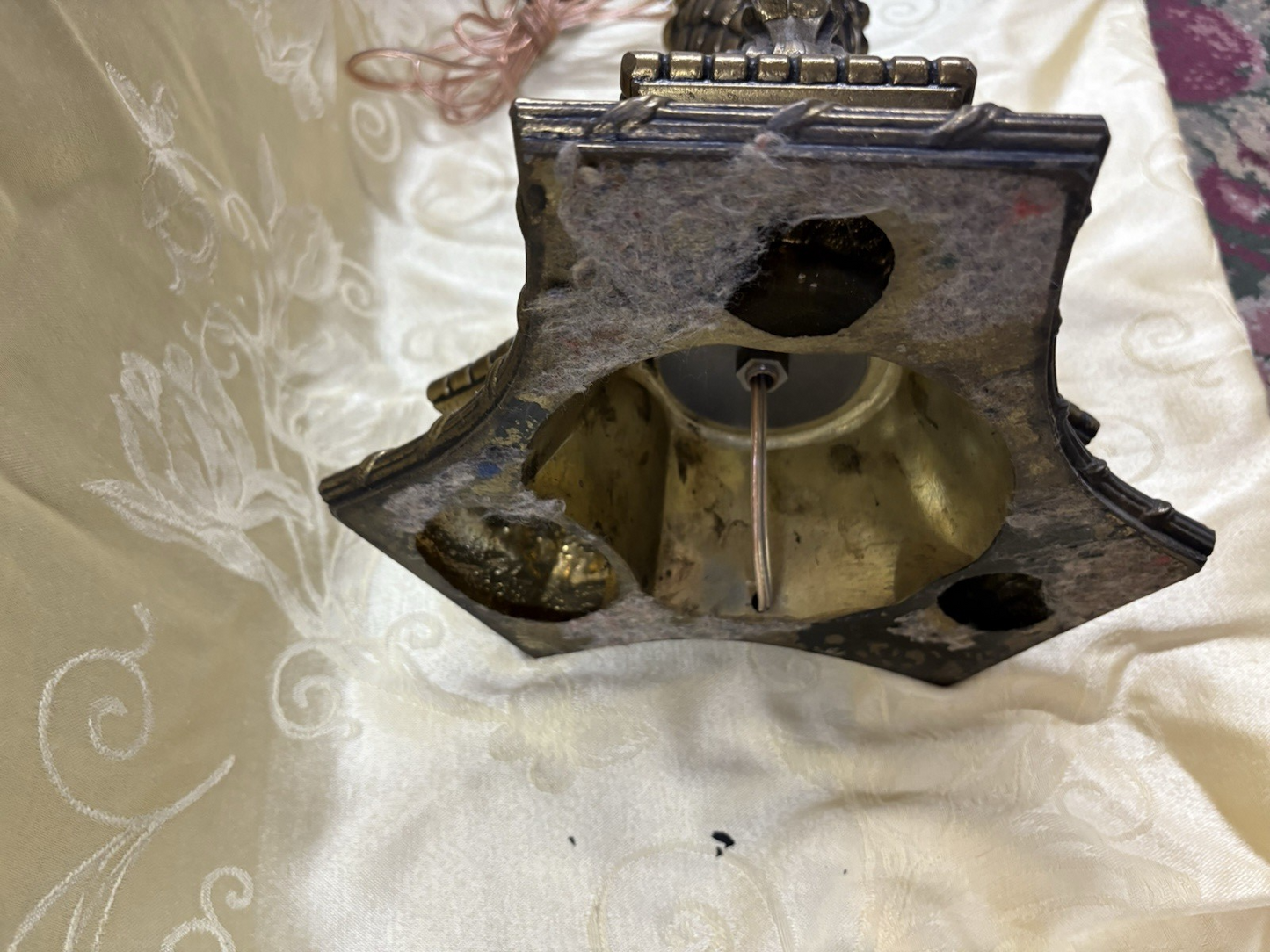 61657  Vintage Mid Century Modern Glass and Metal Table Lamp