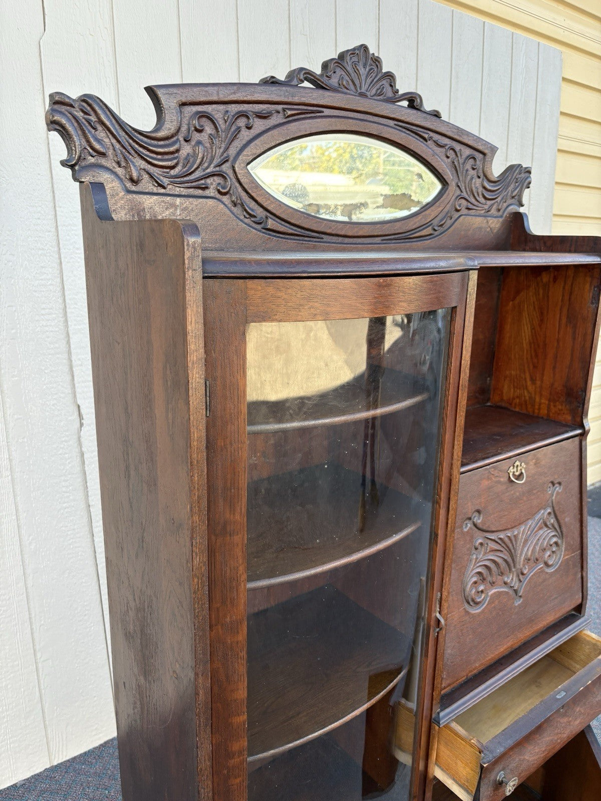66770 Antique Victorian Oak Side by Side Desk with Bookcase