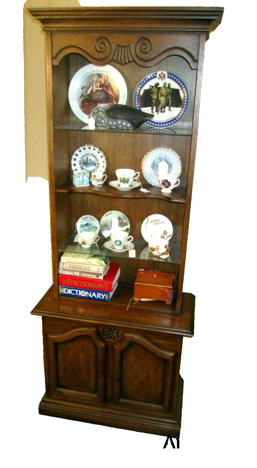 46502: MAHOGANY CURIO CABINET WITH BOOKCASE TOP