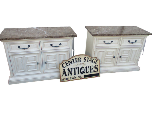 63877 PAIR Marble Top DREXEL HERITAGE Server Bachelor Chest Nightstand s