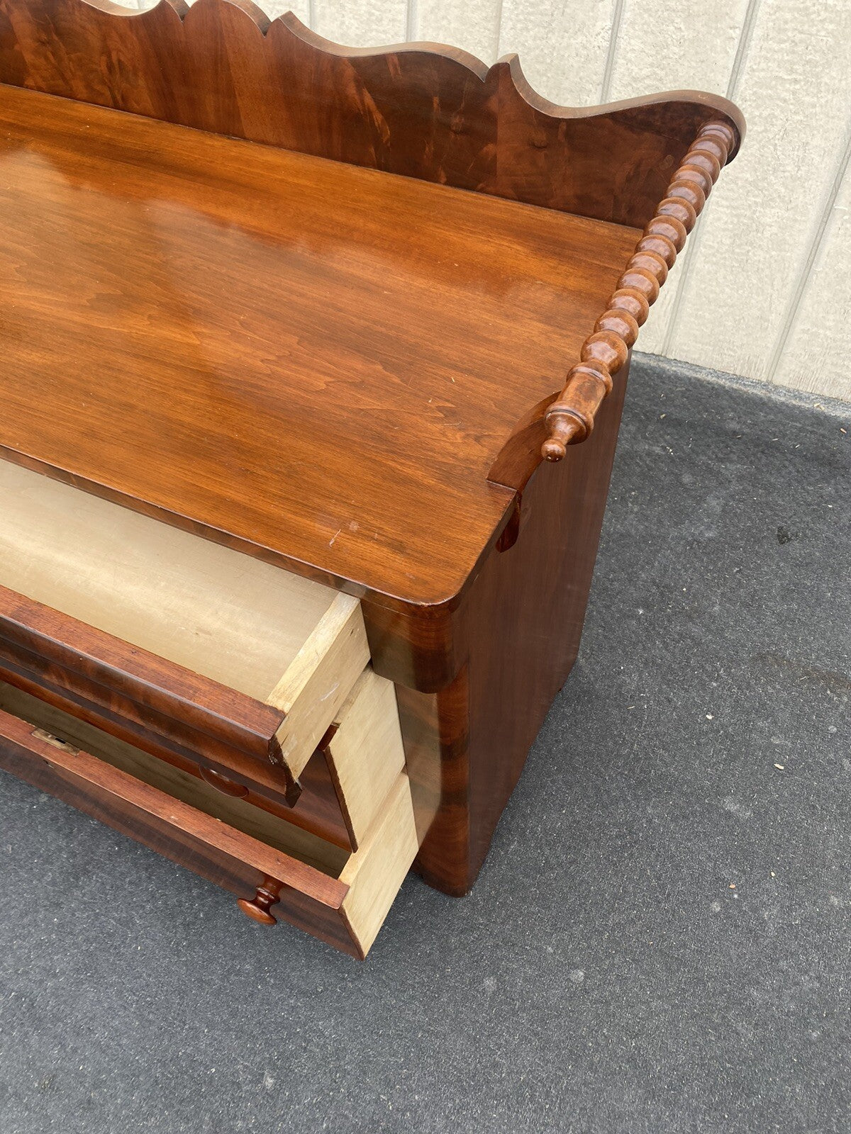 65494 Burled  Mahogany Washstand Dresser Chest With Towel Bars