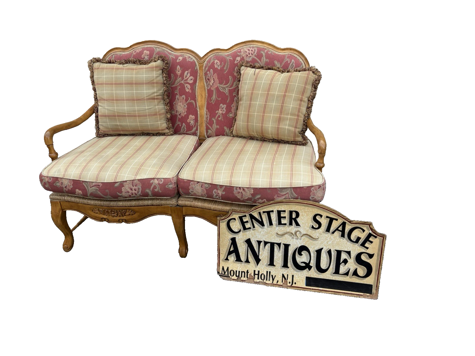 66788 ASHLEY Furniture Rush Seat Loveseat Sofa Settee Couch REVERSABLE PILLOWS