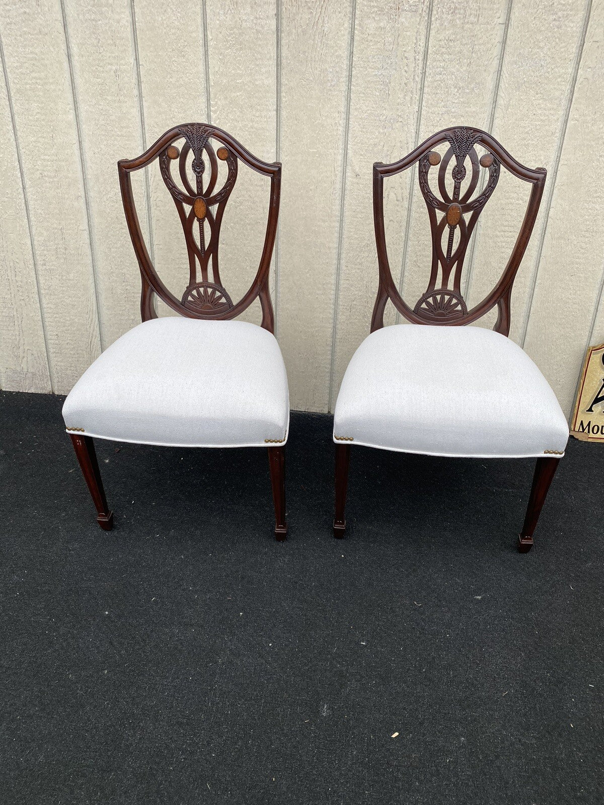 65906   Pair Hepplewhite Decorator Mahogany Shield Back Dining Chairs