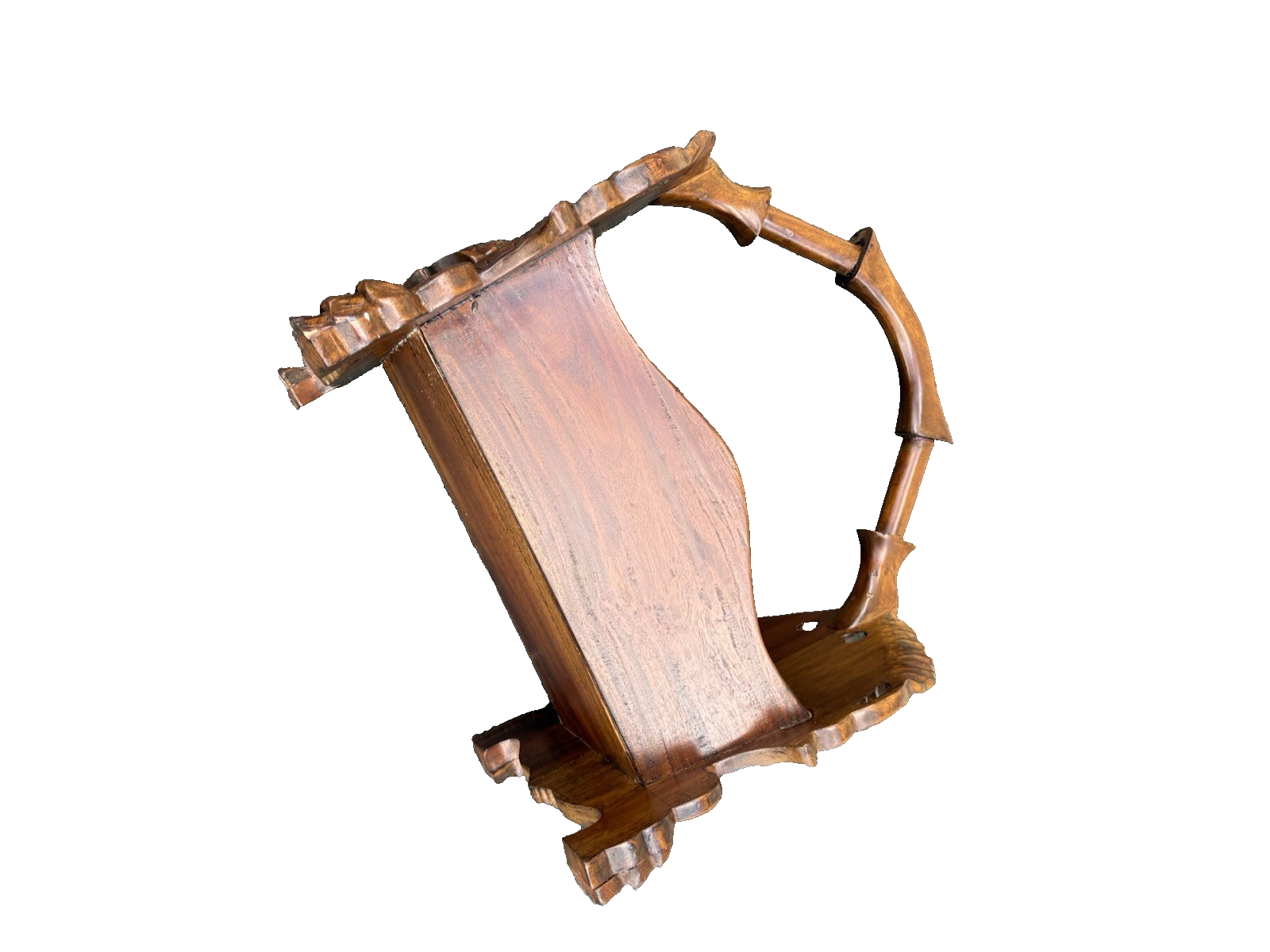 66687   Hand Carved Solid Mahogany Magazine Rack