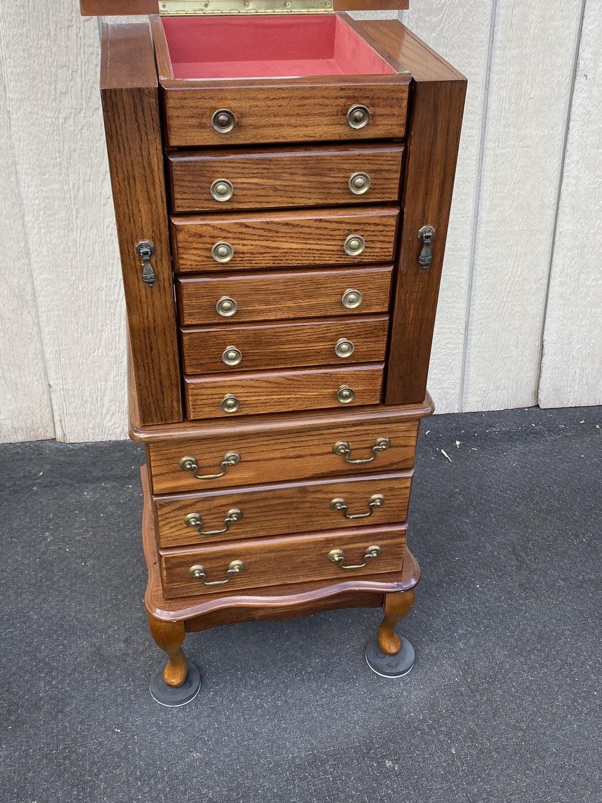 66258 Oak Jewelry Cabinet Display Case with Mirror