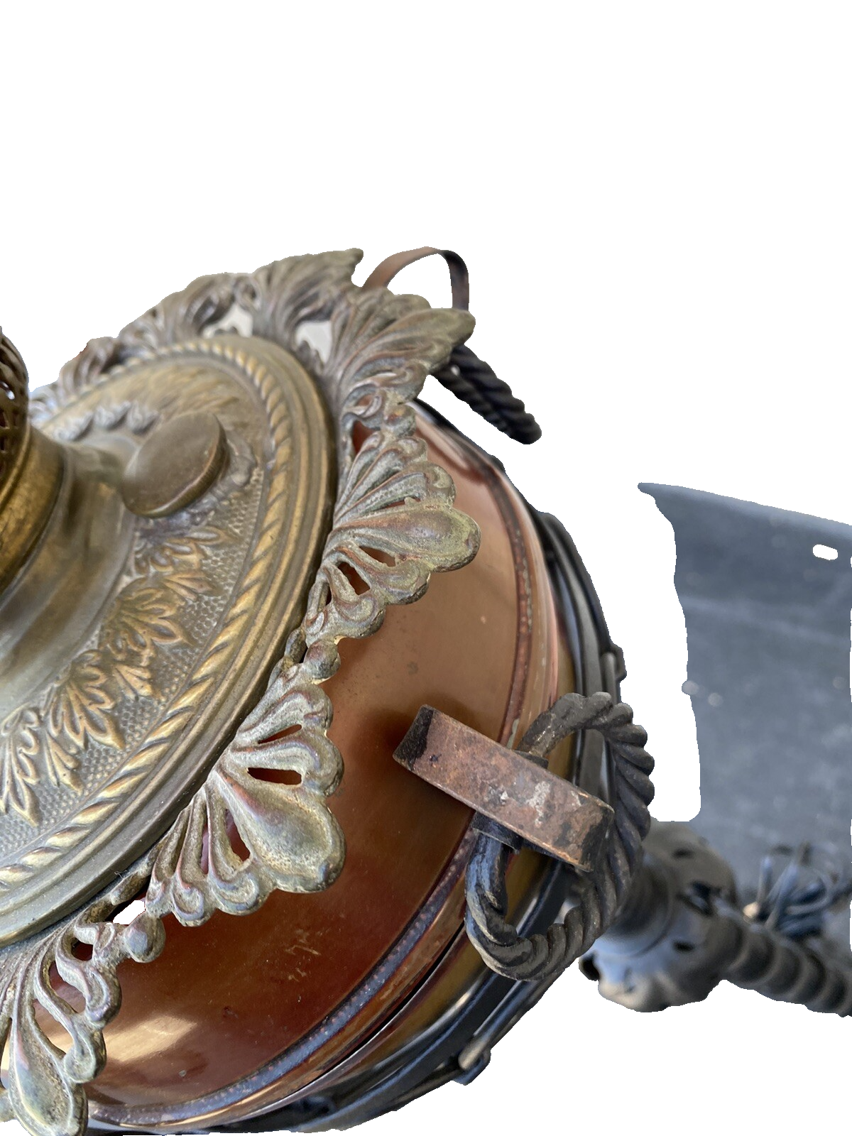 65482  Antique Victorian Piano Lamp Fancy Wrought Iron Base