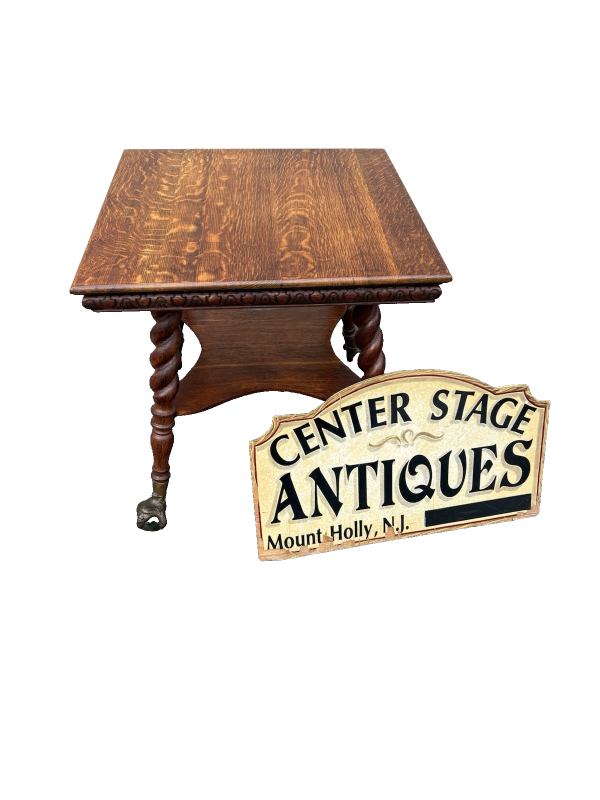 67110 Antique Victorian Oak Claw Foot Lamp Table Stand