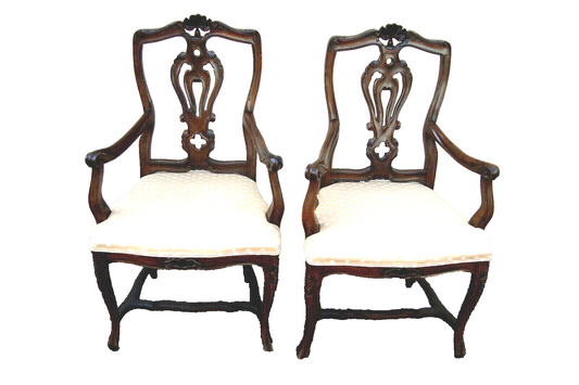 59853  Pair Custom Made French Country Armchairs Dining Chairs