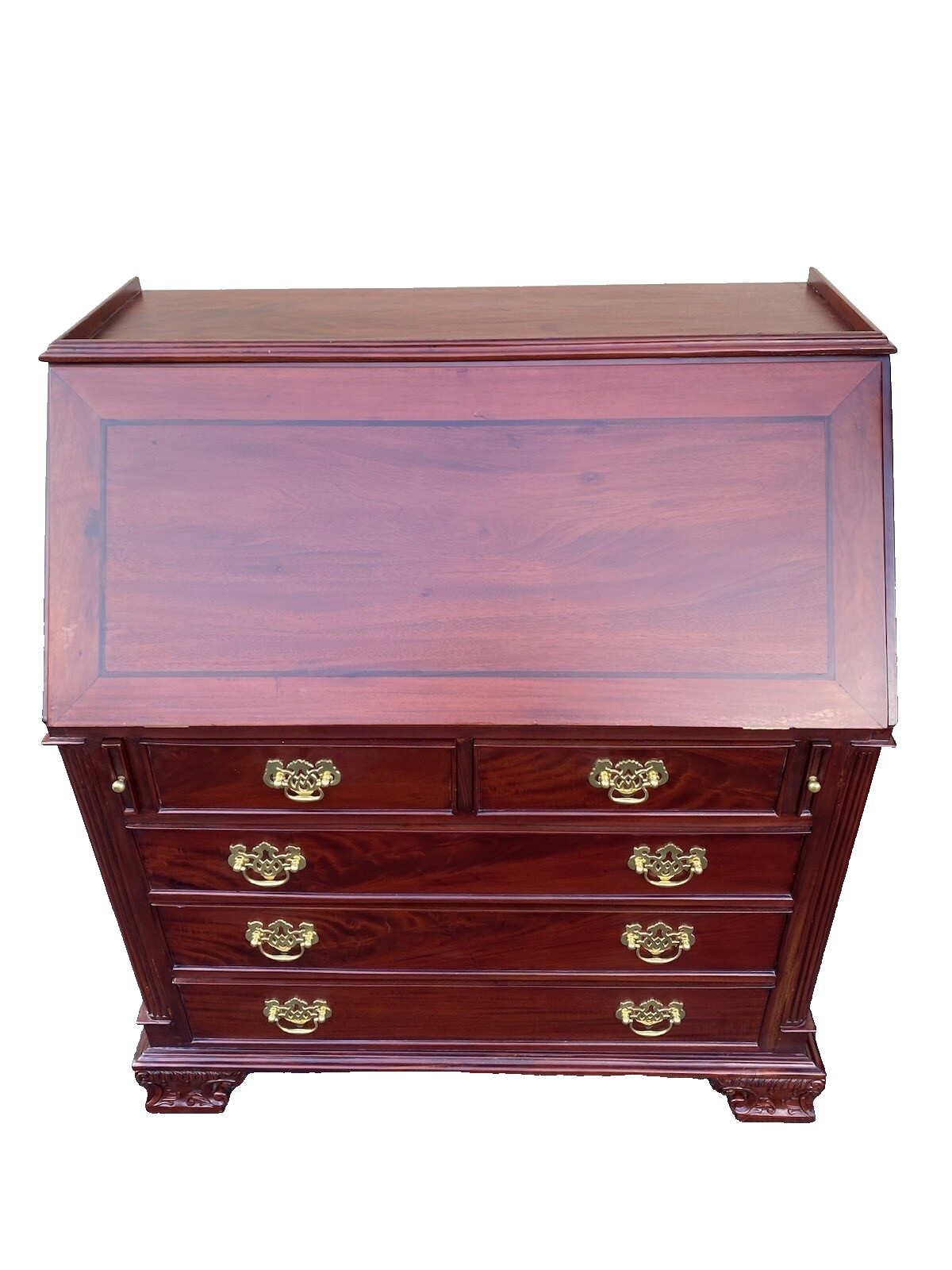 64897    Solid Mahogany 2 Piece Chippendale Secretary Desk w/ 2 Secret Drawers
