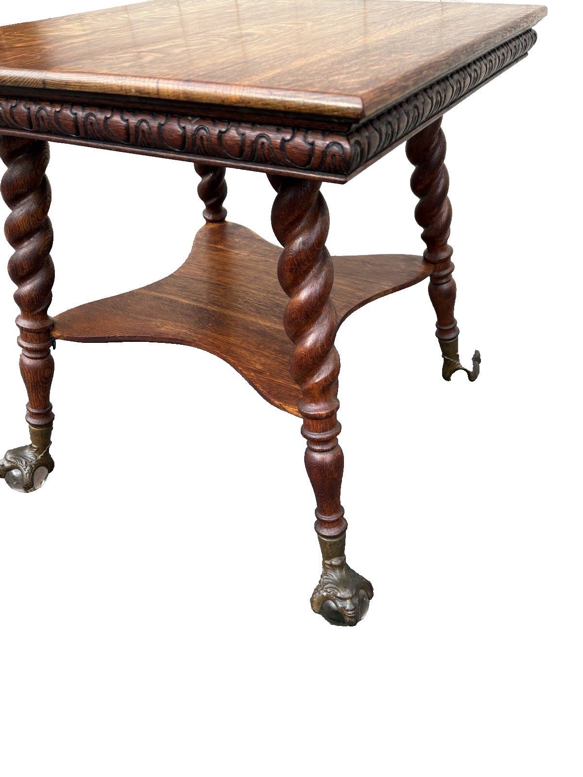 67110 Antique Victorian Oak Claw Foot Lamp Table Stand