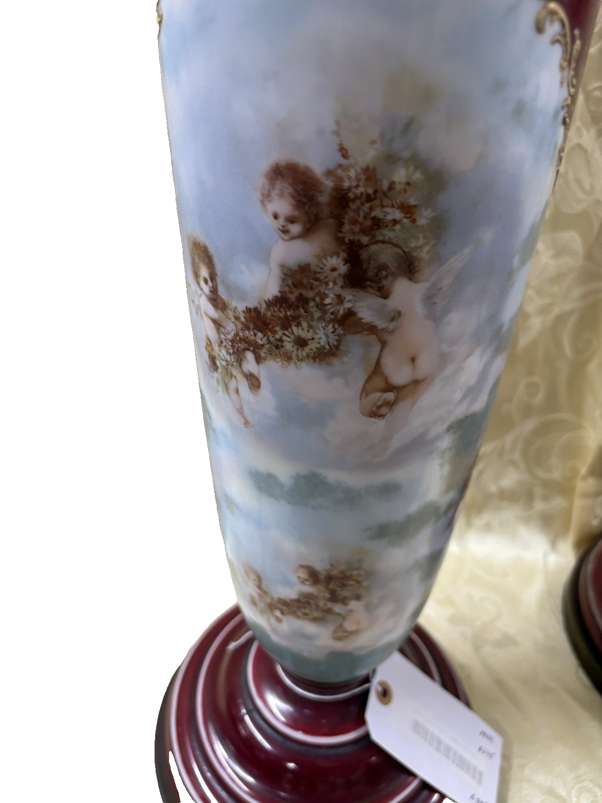 65041 Pair Antique Porcelaine Table Lamps with Cherubs