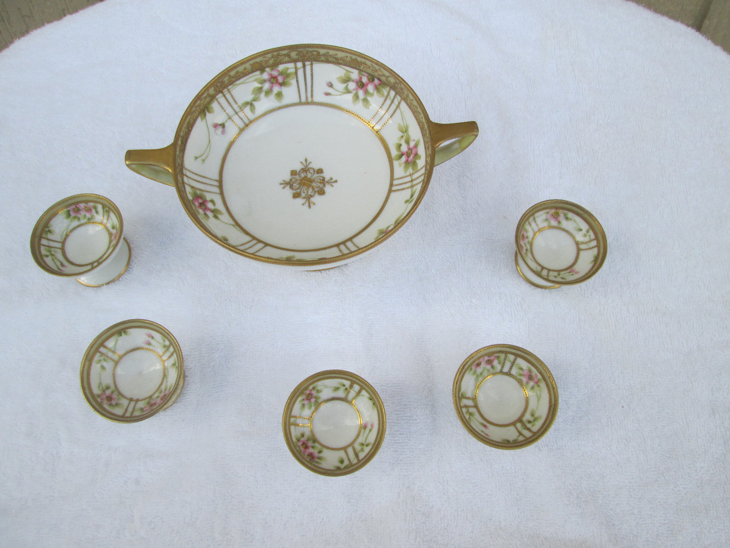 COL MW: Nippon Hand Painted Bowl with 5 Cups