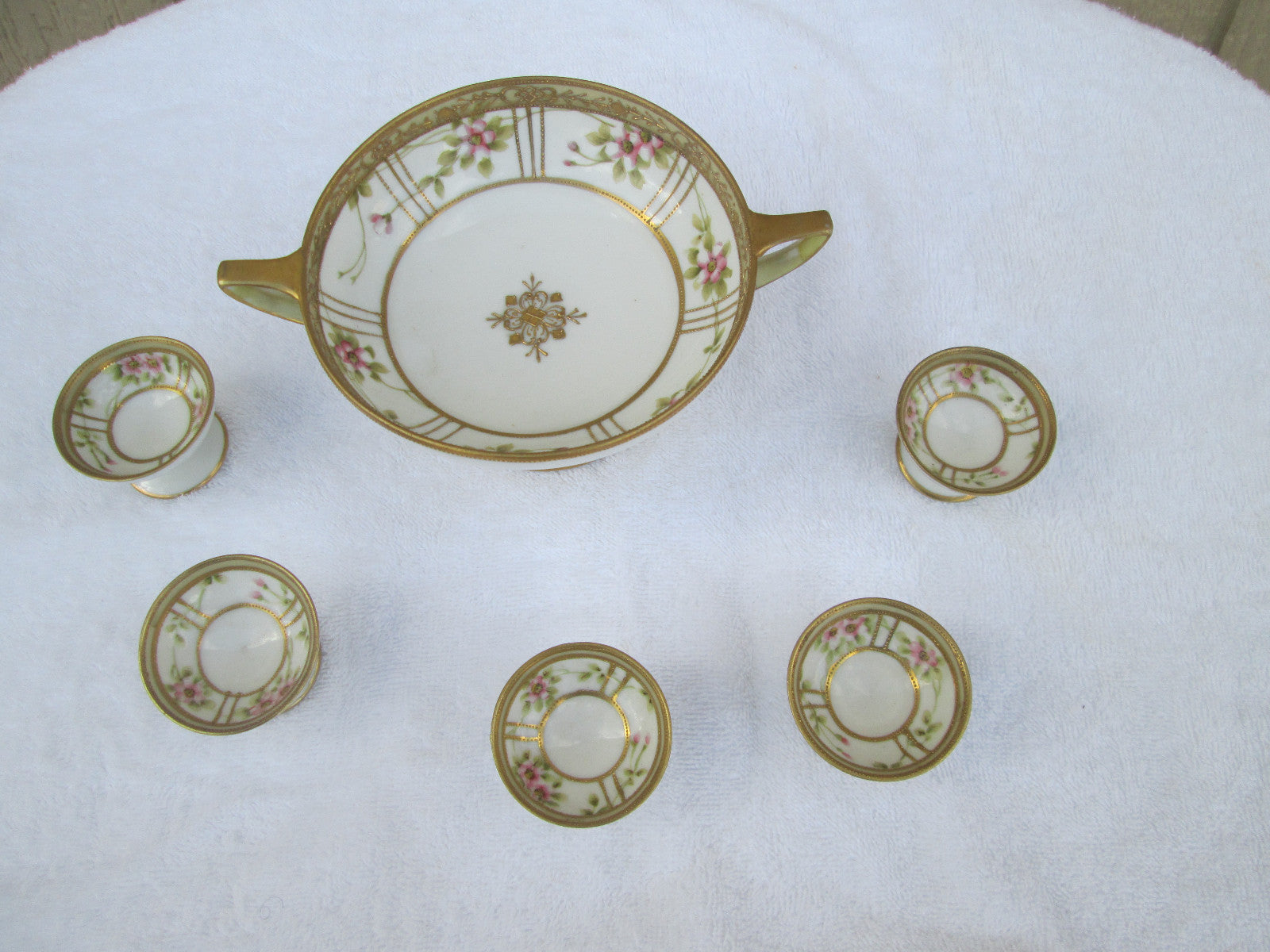 COL MW: Nippon Hand Painted Bowl with 5 Cups