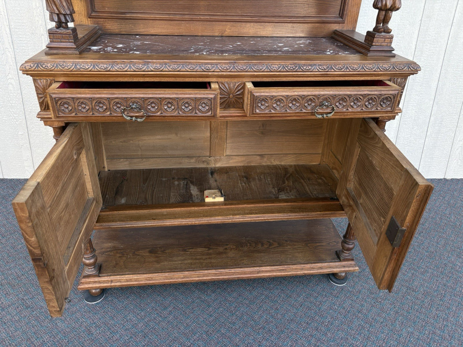 67011 Antique French Marble Top Buffet Sideboard Cabinet