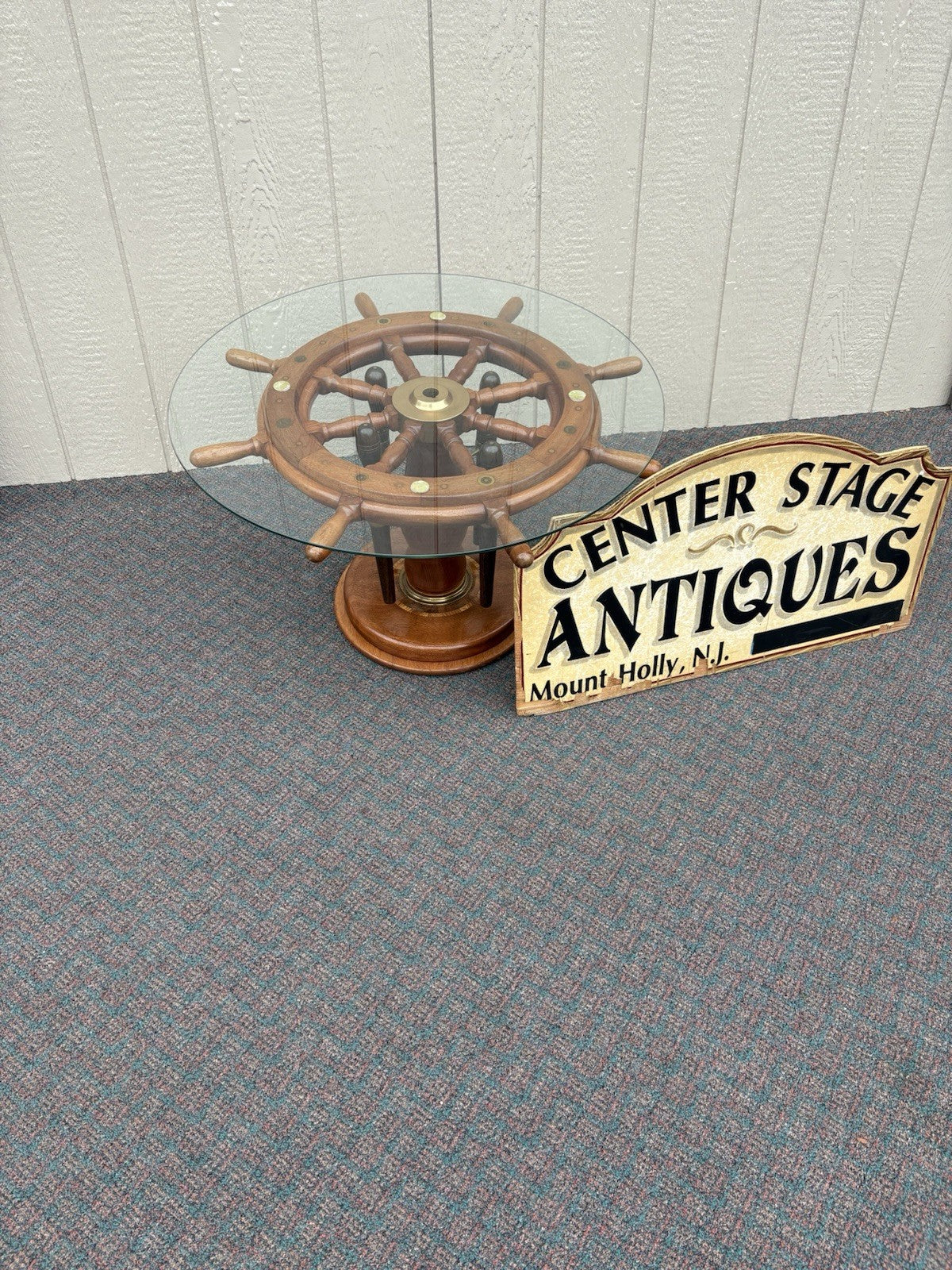 67164 Original Ships Wheel With Glass Top Coffee Table