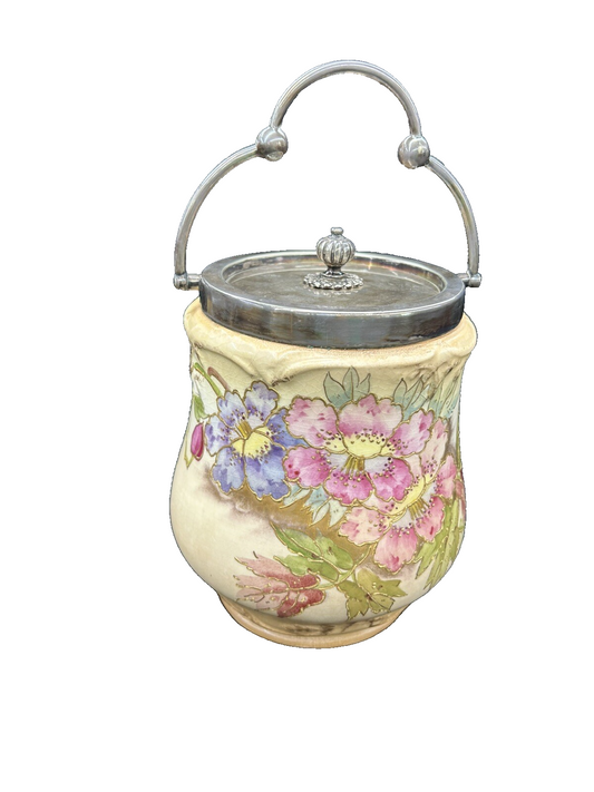 COL 01 - Antique Royal Bonn Silver Lid And Handle Biscuit Jar