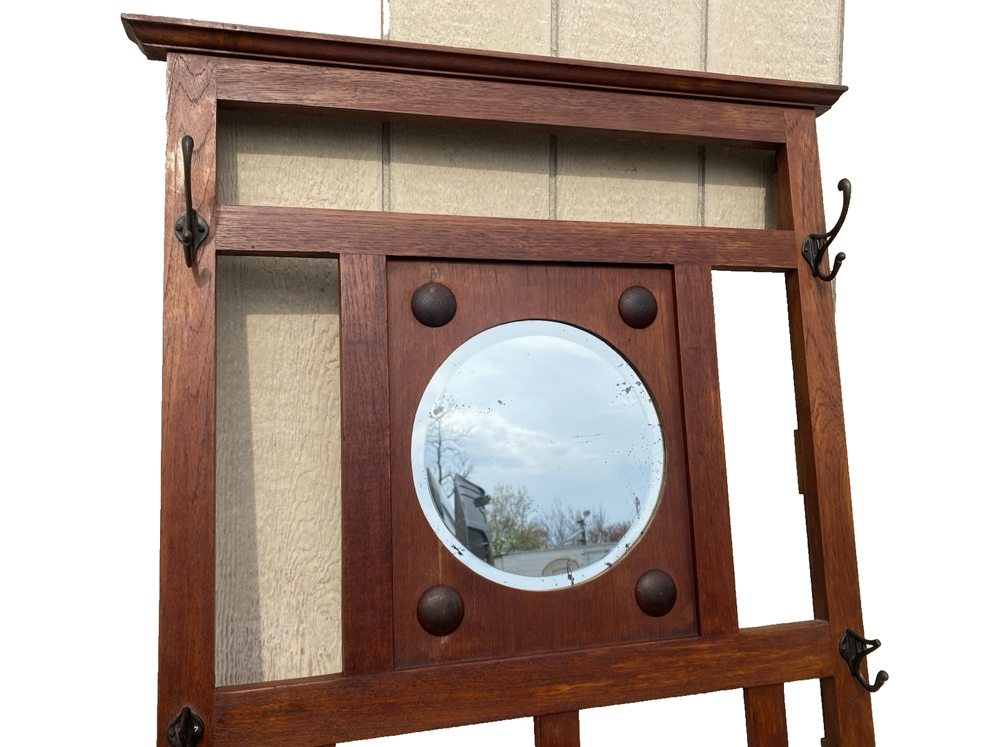 66600 Antique Victorian Hat Rack Hallseat w/ Mirror + Umbrella Stand