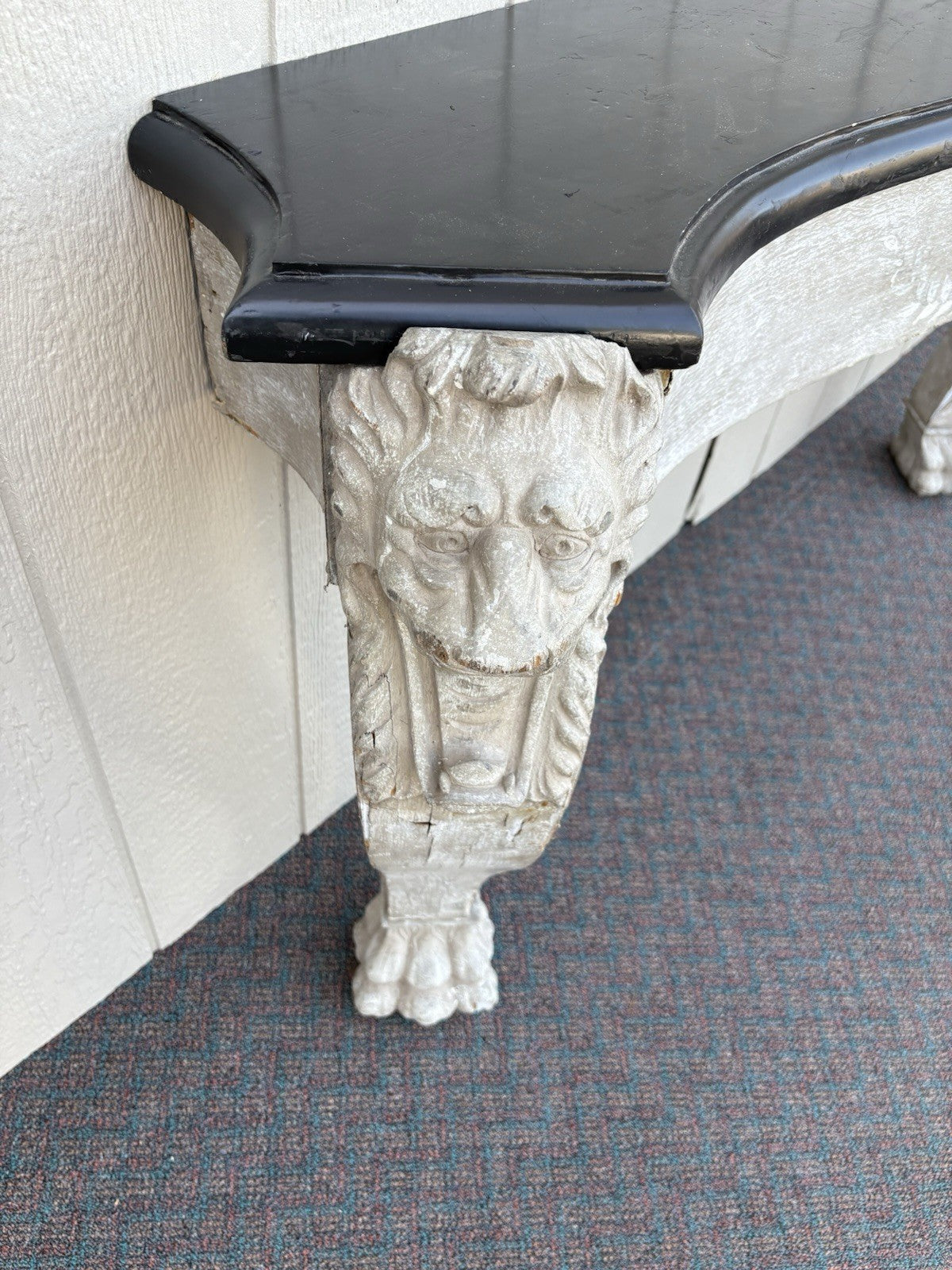 00001 Antique Victorian Oak Fireplace Mantle Mantel with Lion Heads