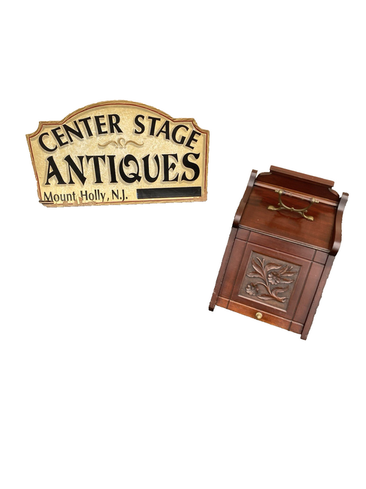 66553 Antique Hand Carved  Mahogany Coal Bin Storage Cabinet