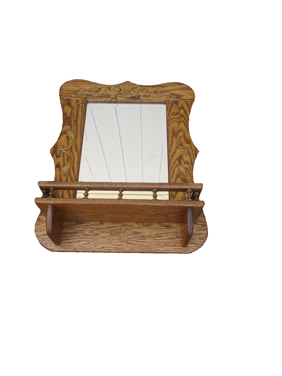 64305 Solid Oak Whatnot Wall Shelf w/ Mirror