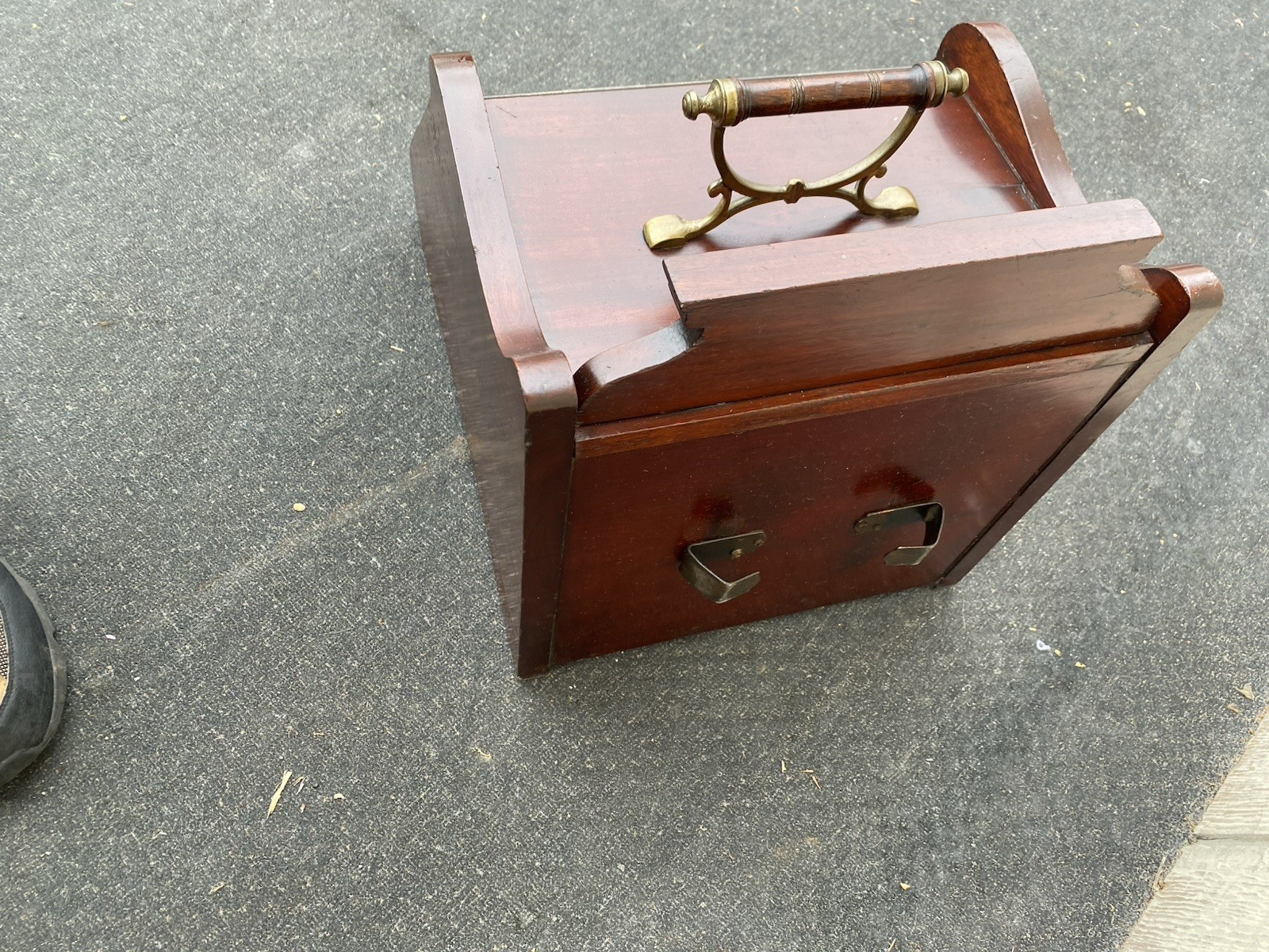 66553 Antique Hand Carved  Mahogany Coal Bin Storage Cabinet