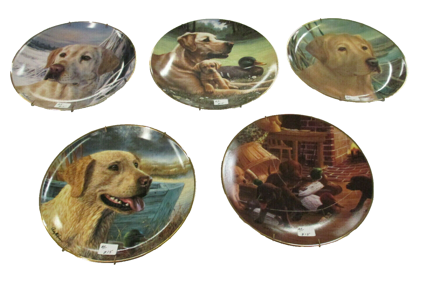 ES Set of 5 FRANKLIN MINT  Dog Porcelain Plates  8" diameter