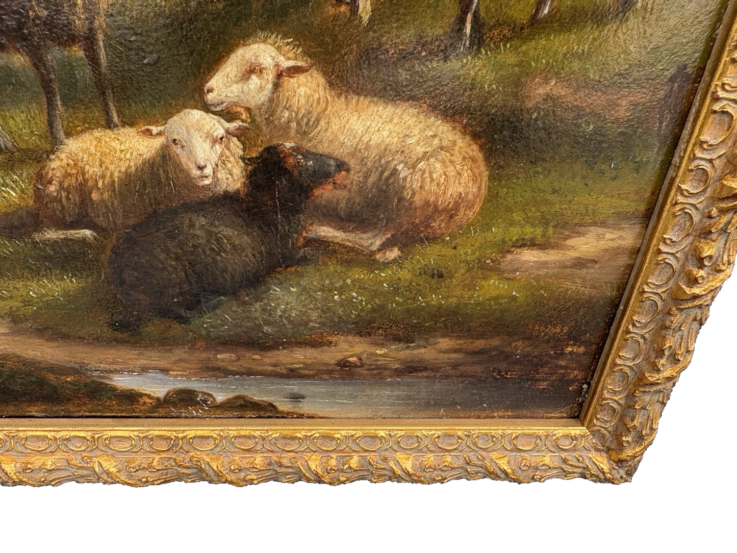 ART 01: Antique Lanscape Oil on Board  Sheep