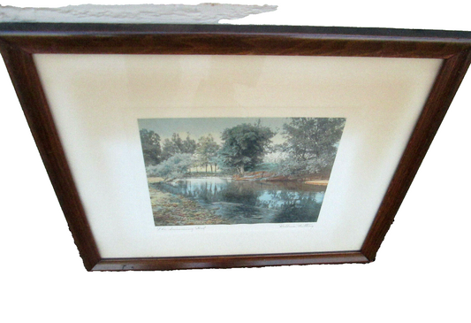 ART-WN  WALLACE NUTTING "The Swimming Pool" HAND TINTED SIGNED FRAMED PRINT
