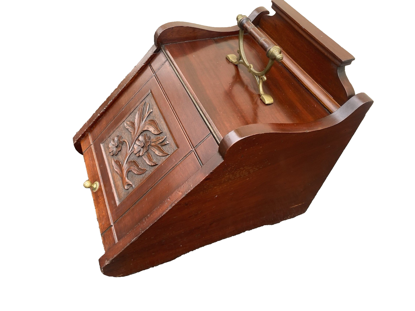 66553 Antique Hand Carved  Mahogany Coal Bin Storage Cabinet