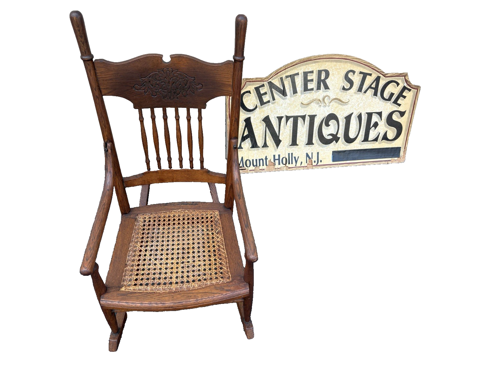 66795   Antique Childs  Victorian Oak Pressed Back Rocker Rocking chair