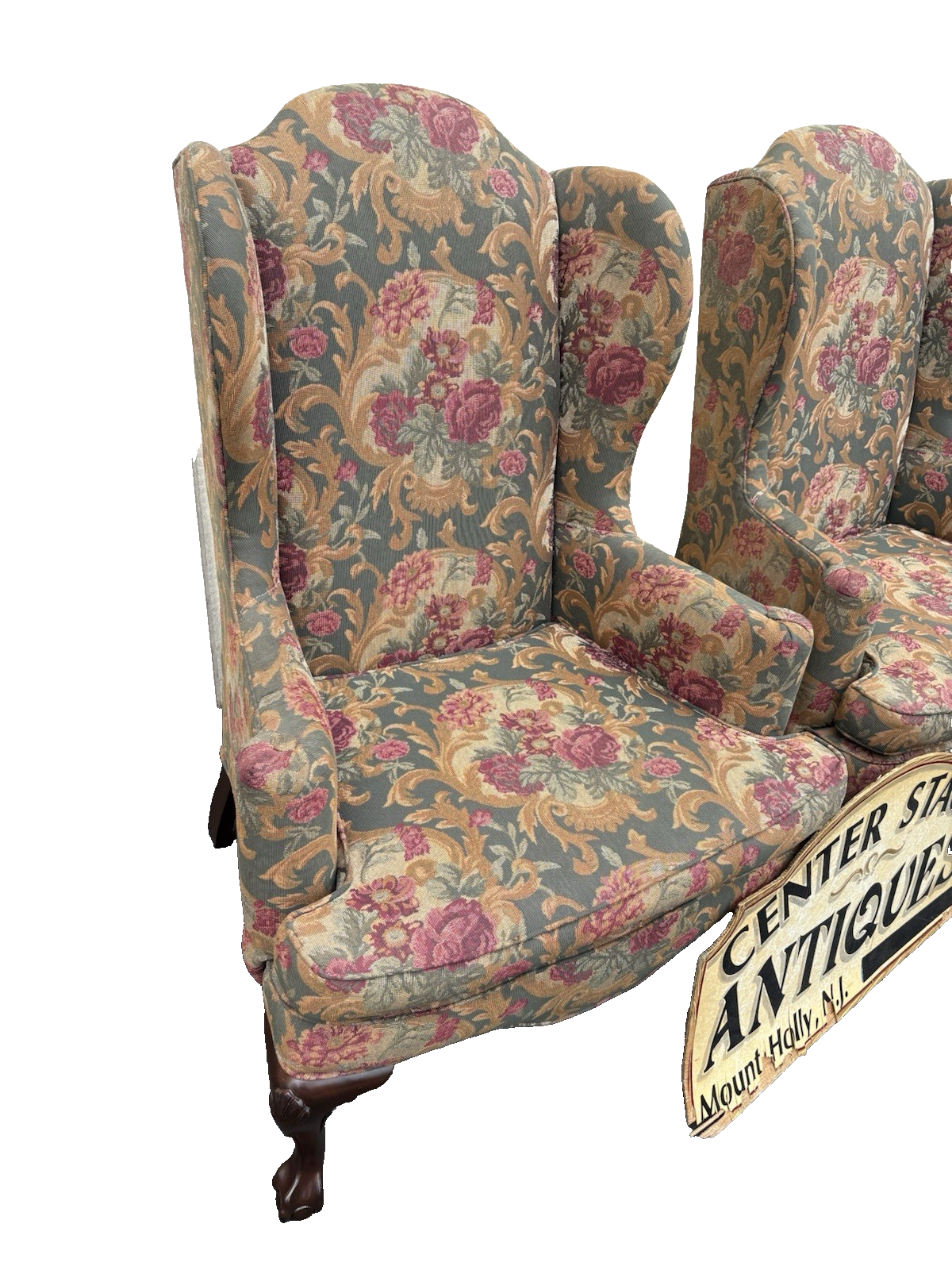 66758  Pair ETHAN ALLEN Wing Back Armchair Chair s With Arm Covers