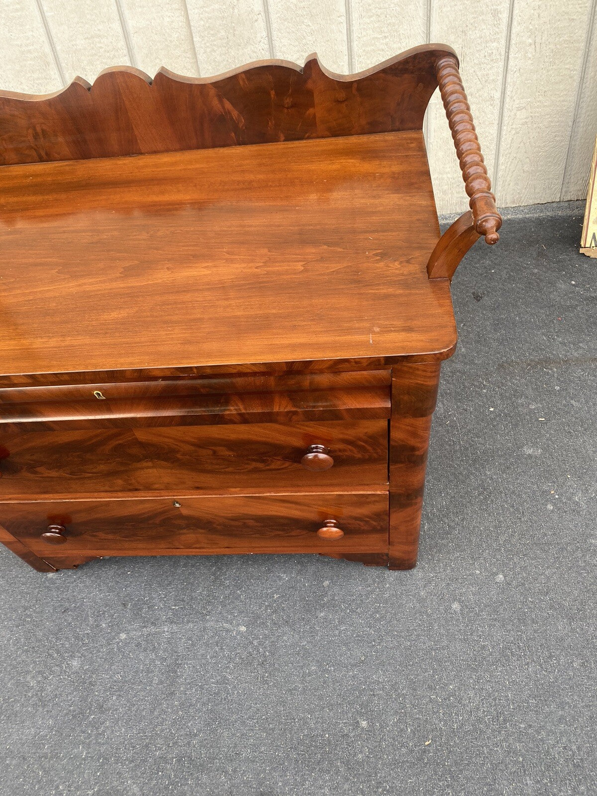 65494 Burled  Mahogany Washstand Dresser Chest With Towel Bars
