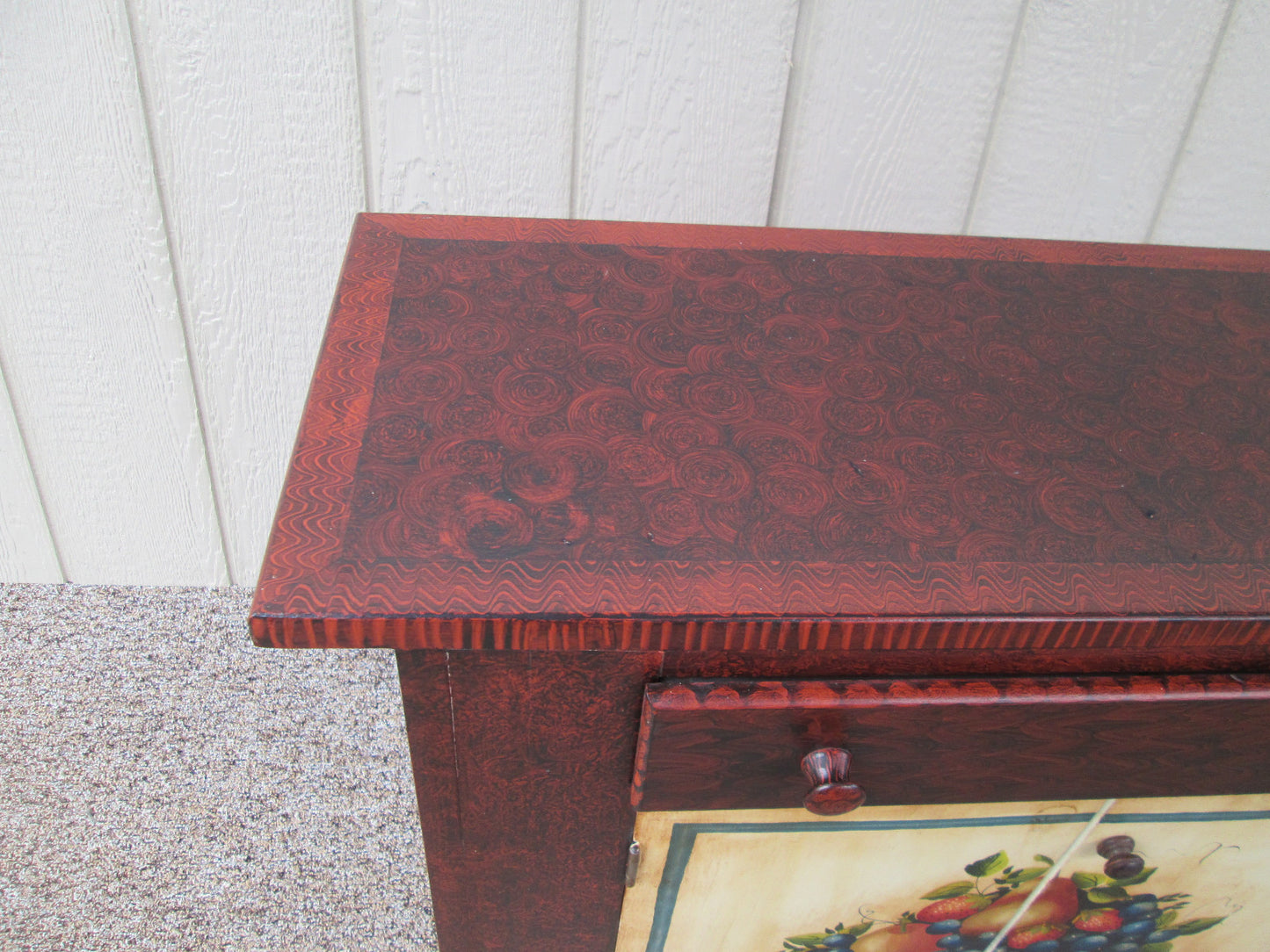 56069 HAND PAINTED FRUIT BASKET CONSOLE TABLE 2 DOOR CABINET WITH DRAWER