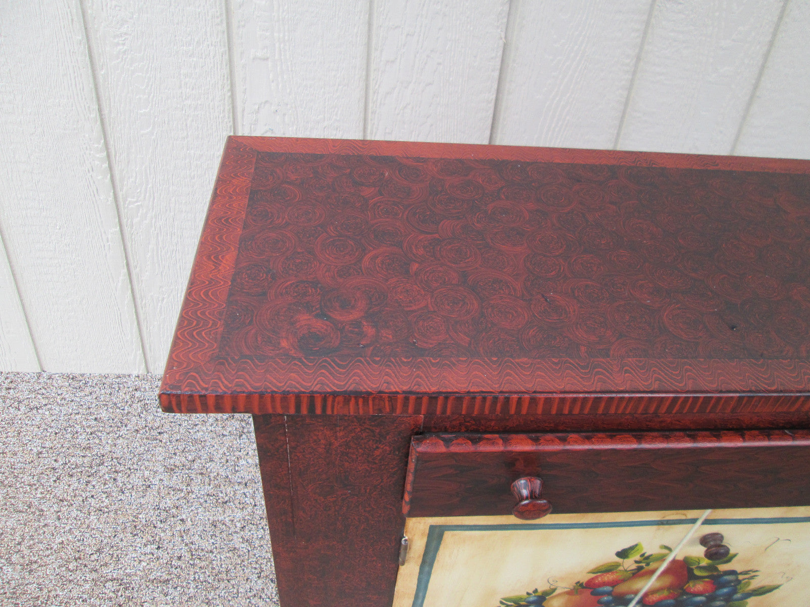 56069 HAND PAINTED FRUIT BASKET CONSOLE TABLE 2 DOOR CABINET WITH DRAWER