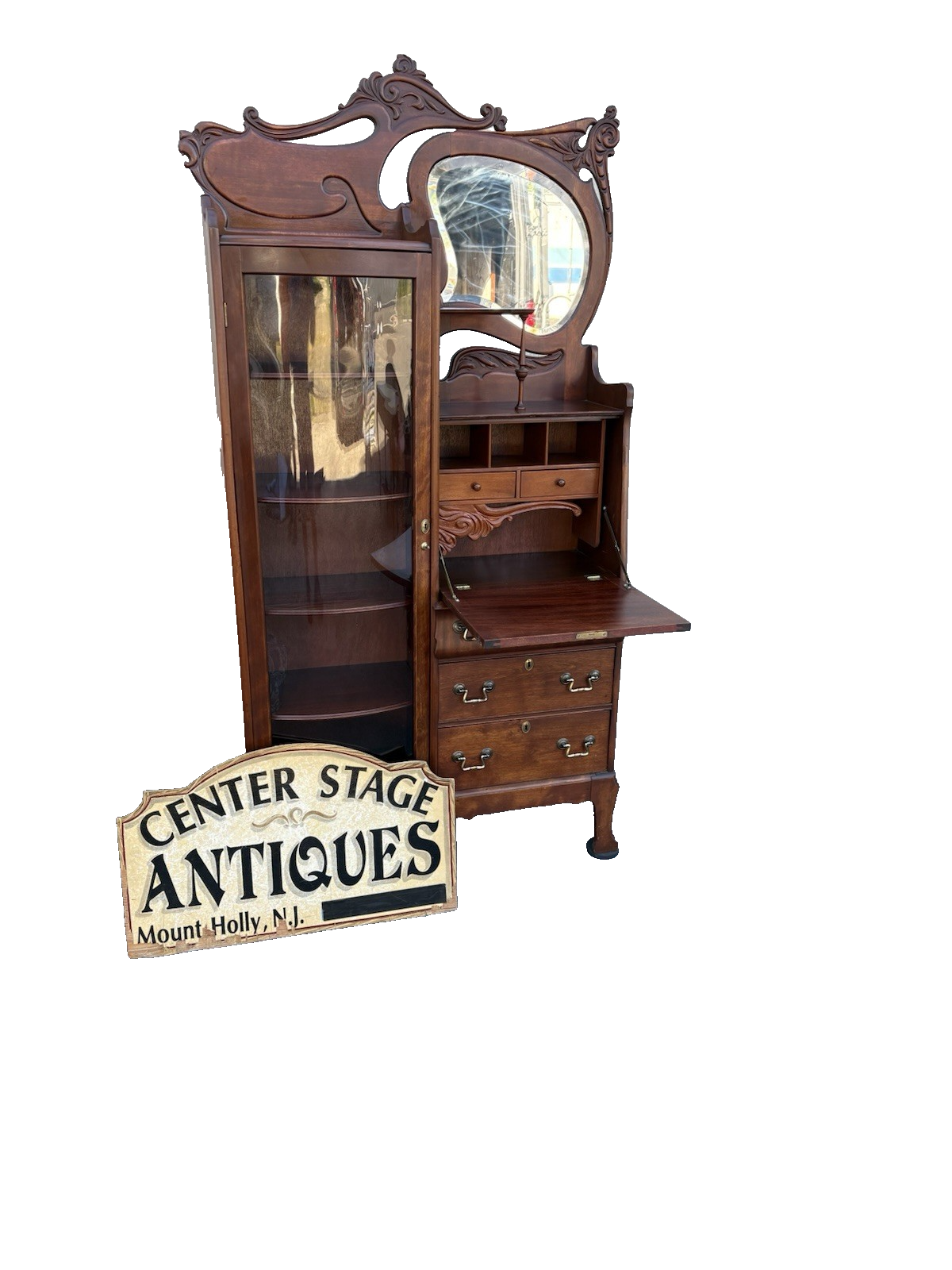 67010 Antique Mahogany Side By Side Desk with Bookcase