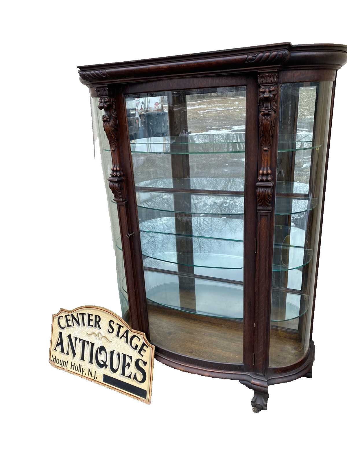 66152   Antique Victorian Lion Headed China Cabinet Curio