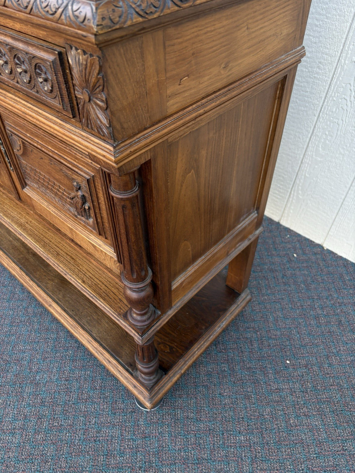 67011 Antique French Marble Top Buffet Sideboard Cabinet