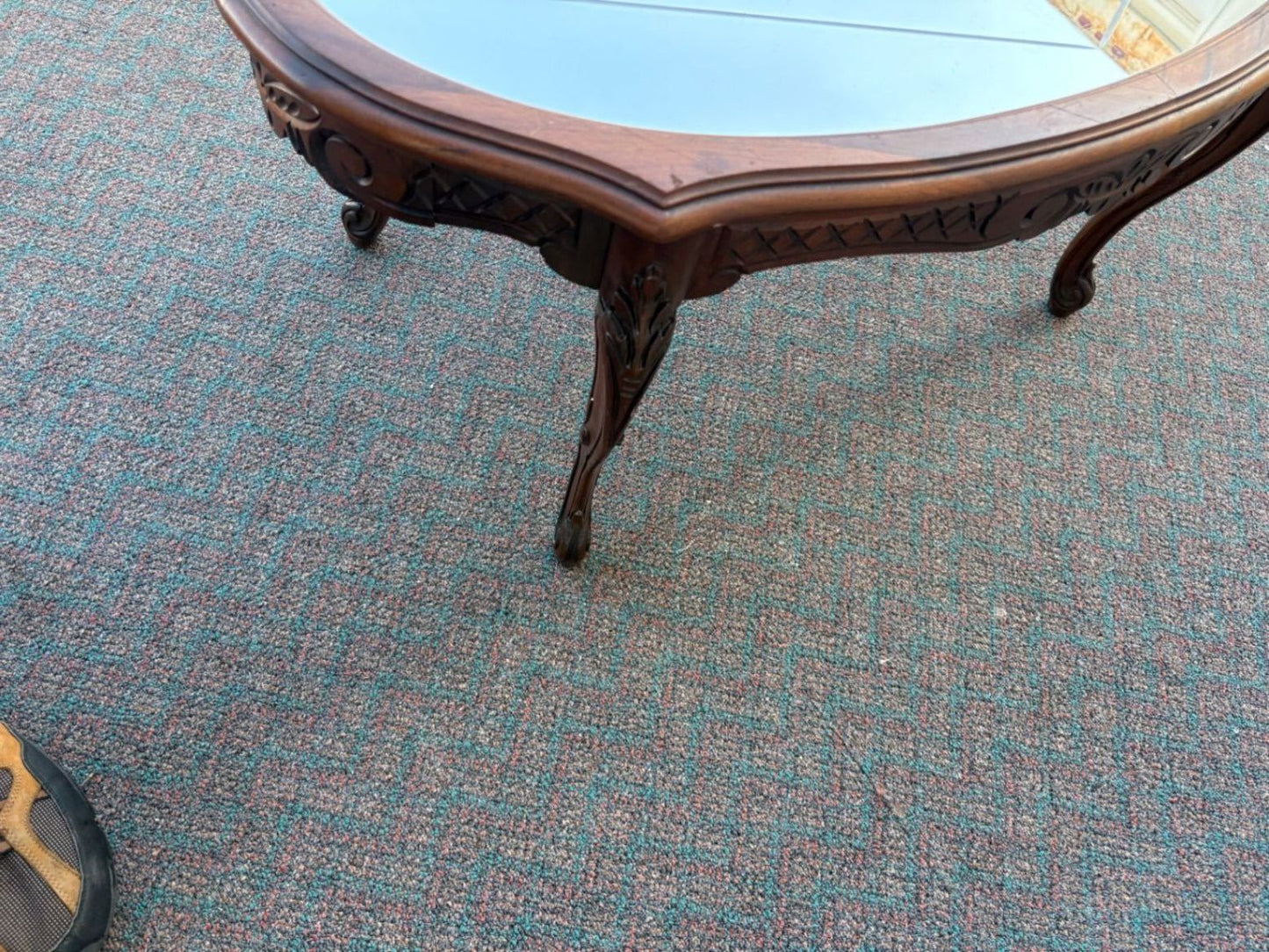 67432  Vintage French Provincial Etched Glass Coffee Table