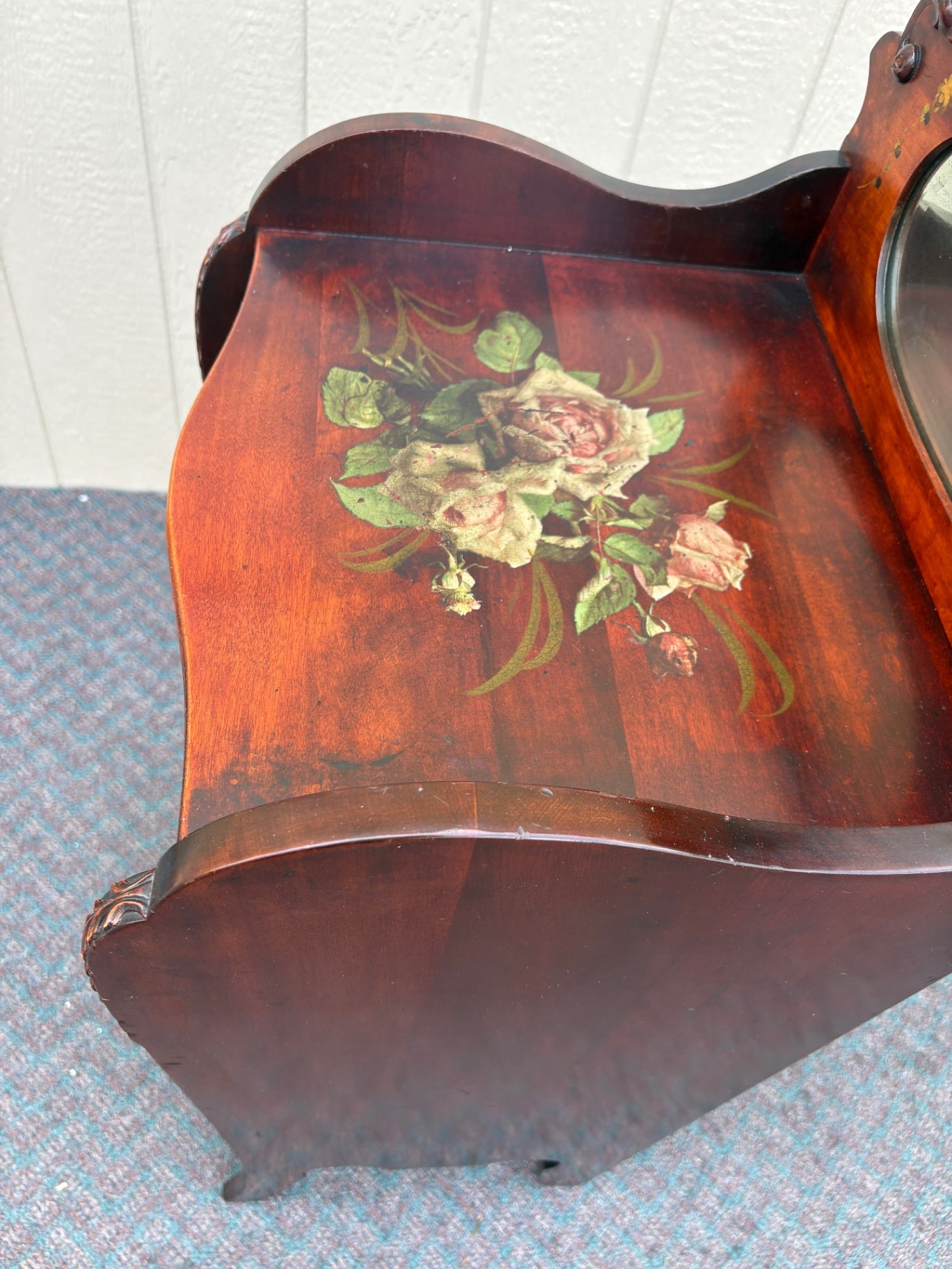 67852 Hand-Painted Victorian Sheet Music Cabinet with Mirror