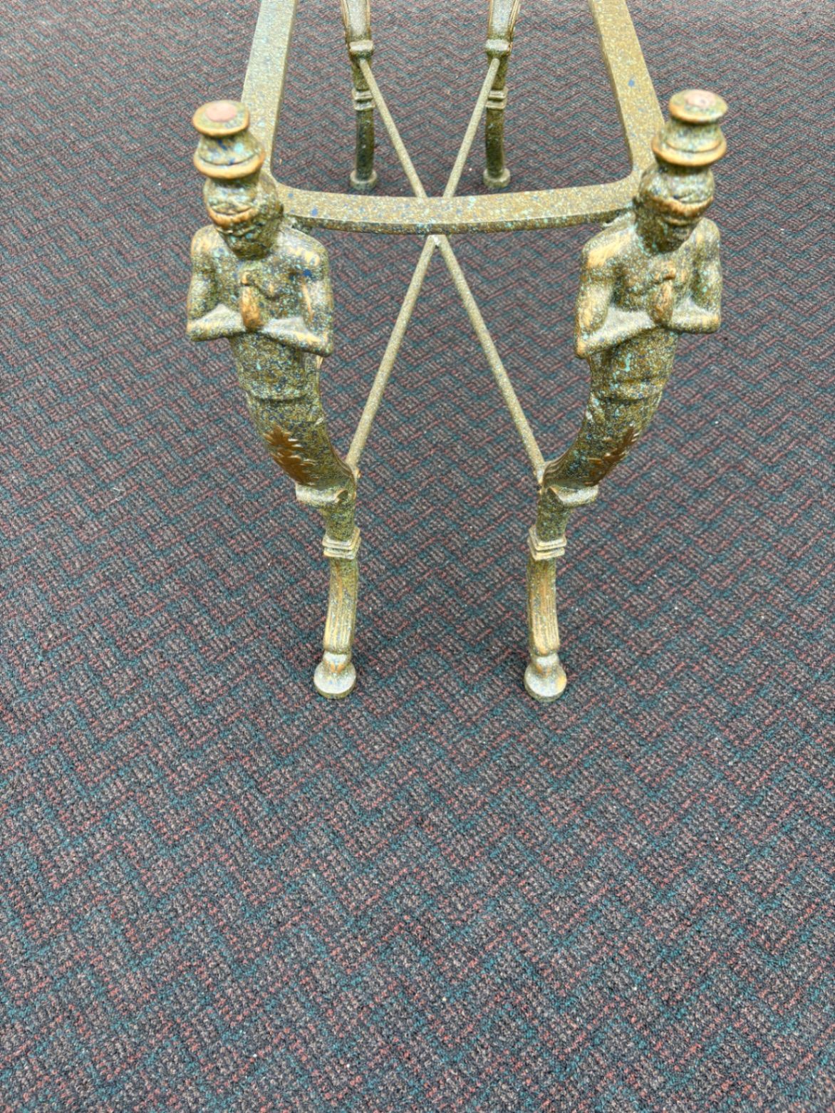 65667 Vintage Glass Top Console Table with Brass Figural Base