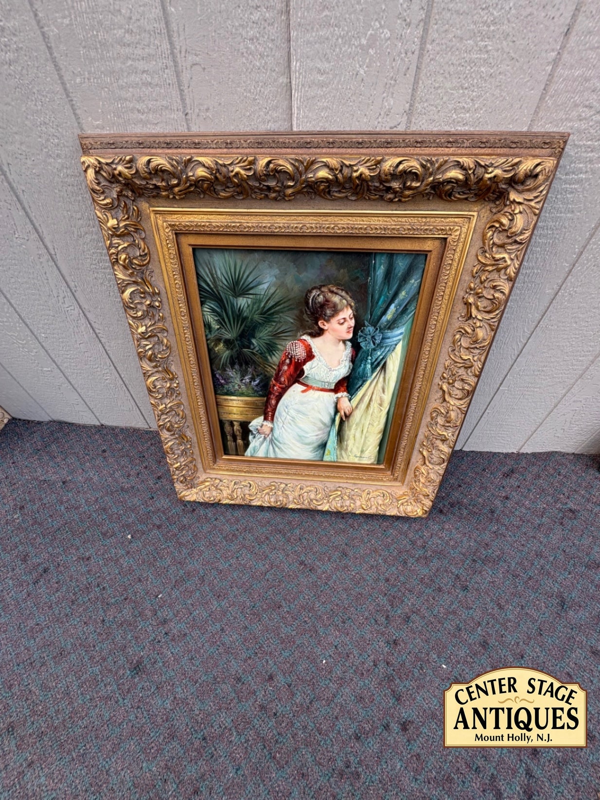 68038  Elegant Victorian Oil Painting with Ornate Gilt Frame by C. Robinson