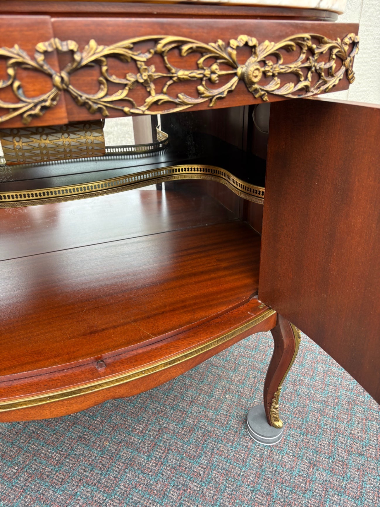 67819 Exquisite Louis XV Style Cabinet with Marble Top and Hand-Painted Panels