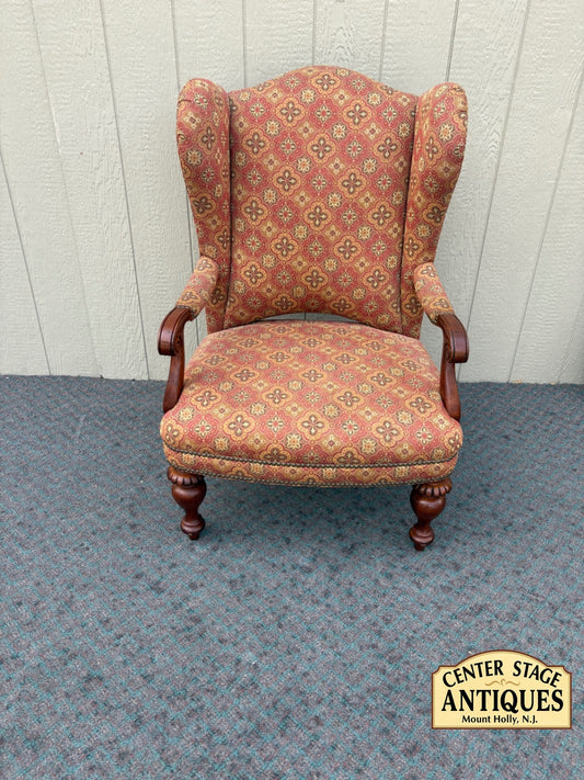 67940 Thomasville Traditional Wingback Armchair with Ornate Fabric Upholstery