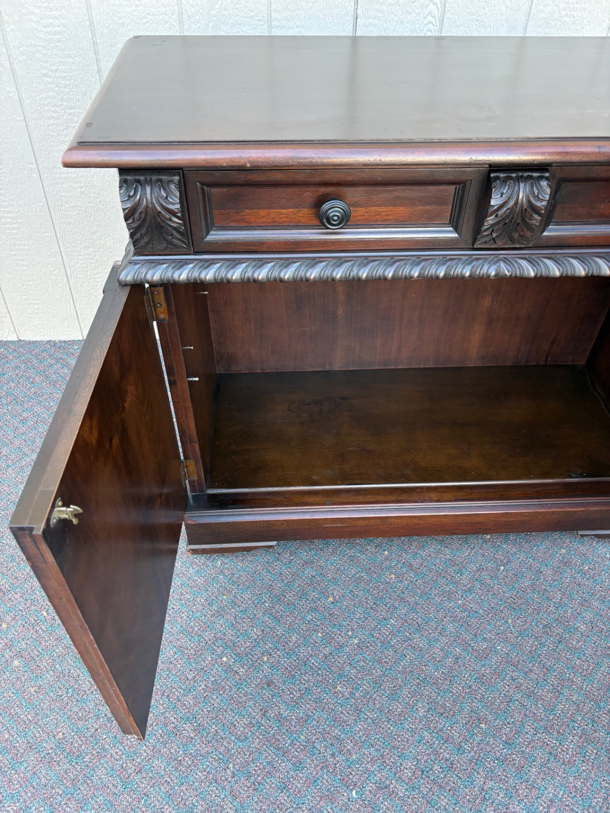 68013  Antique Mahogany Cabinet with Ornate Carved Details