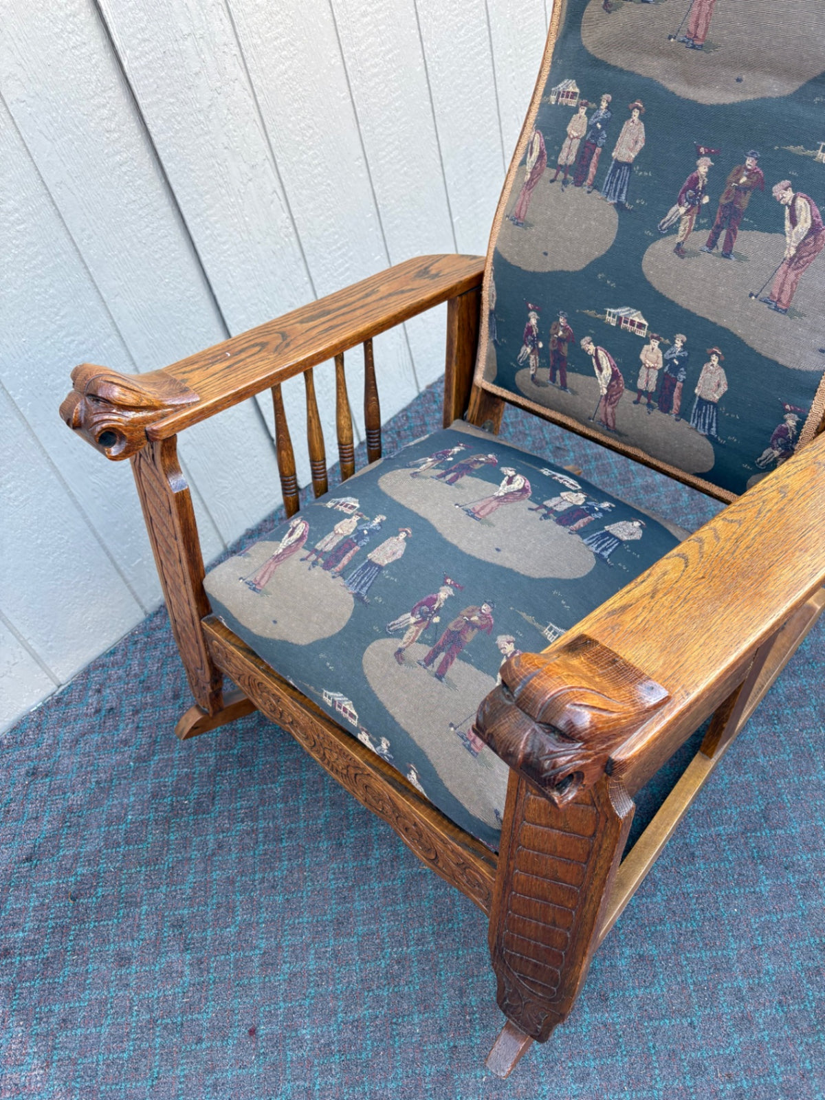 68235 Victorian Oak Morris Rocking Chair with Lion Carvings