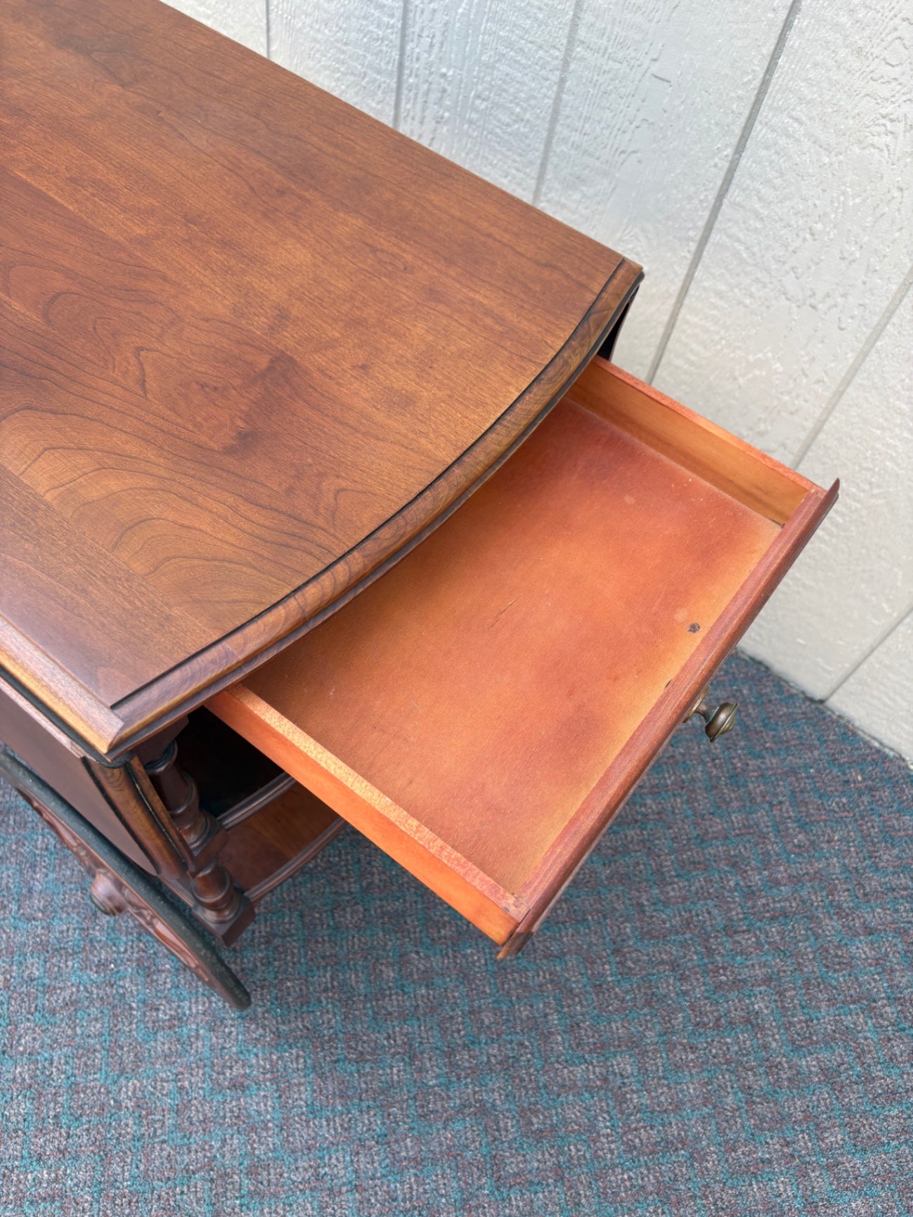 Pennsylvania House Cherry Wood Drop Leaf Tea Cart with Drawer