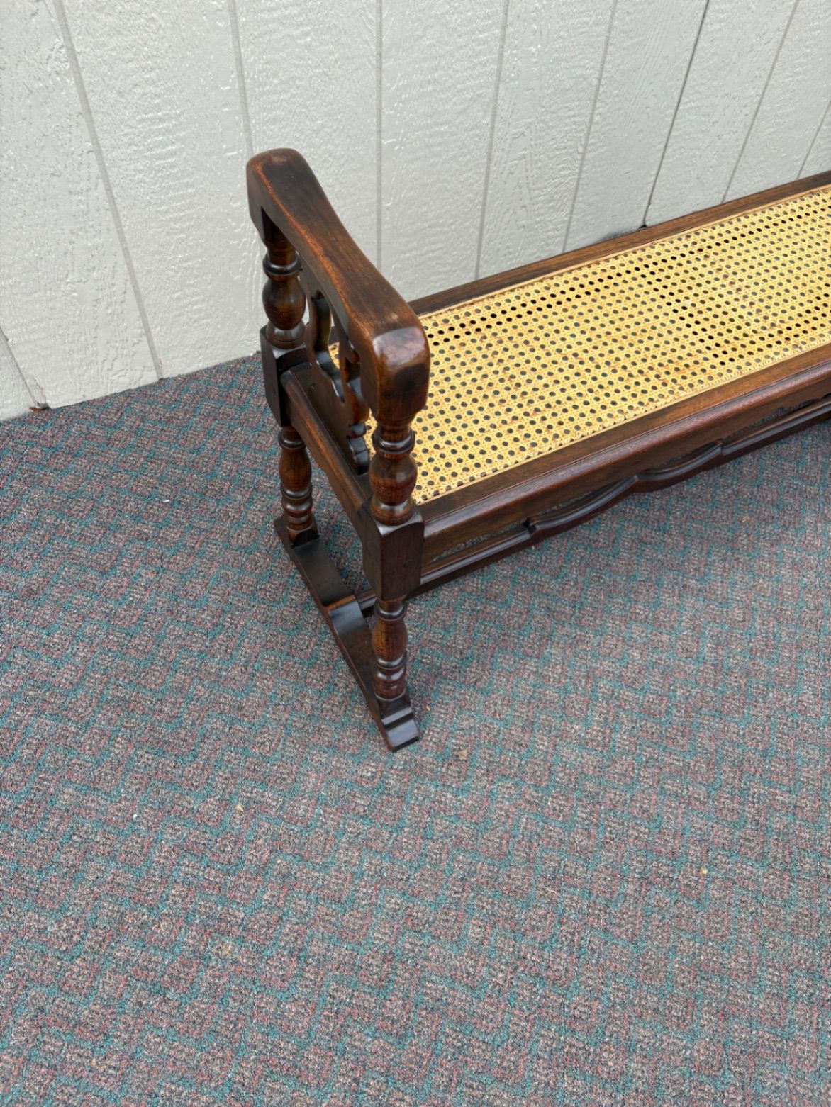 67606 Jacobean Style Wooden Window Bench with Cane Seat