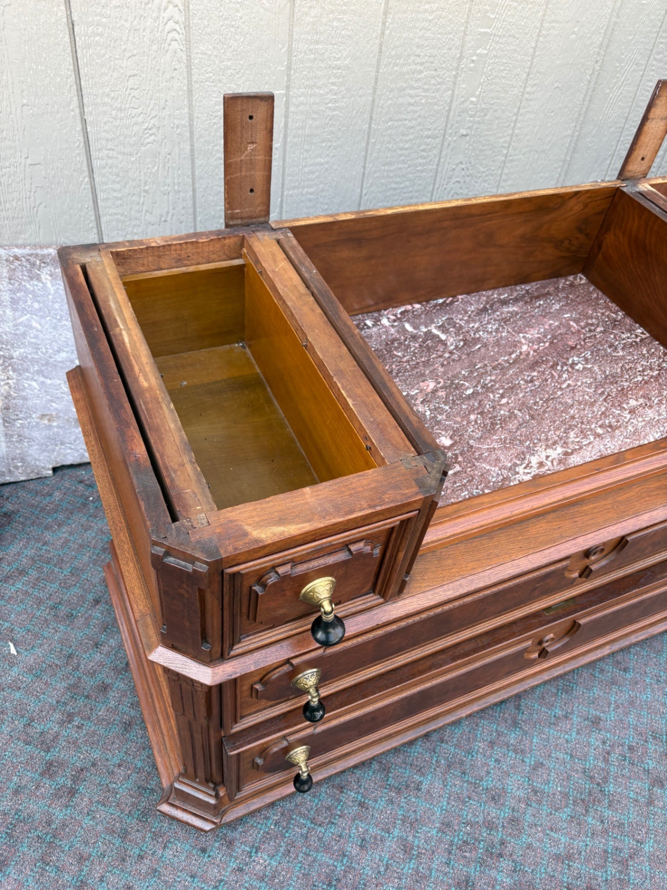 68016 Victorian Marble Top Dresser with Ornate Mirror and Drawers